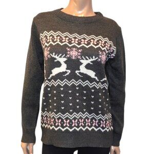 Canada Weathergear Winter Knit Sweater Nordic  Christmas Reindeer Snowflake
